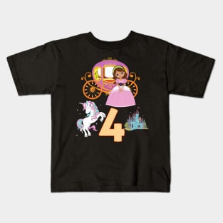 4th birthday  Princess Castle Unicorn Carriage Kids T-Shirt